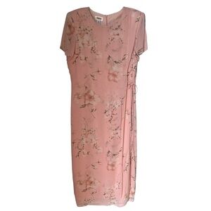 Talbots Women’s Light Pink Floral Garden Party Sheath Midi Wrap Spring Dress 14